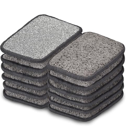 METUUTER 12 Packs Kitchen Sponges Stitching with Stainless Steel Fibers - 5.5x4 in Soft Cleaning Sponge for Non-Stick Pans, Dishes & Tough Grease Odor-Resistant, Durable Dish Sponges - color: Darkgray