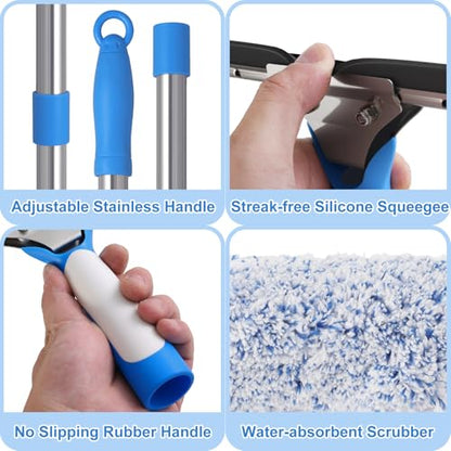 Mitclear Professional Window Cleaning Kit with Bucket 3 Gallon, 14" Window Squeegee Microfiber Scrubber with 77" Long Handle, Window Washing Equipment Cleaner Tools for Home Outdoor Car Commercial Use - style: Window Cleaning Kit with Poles