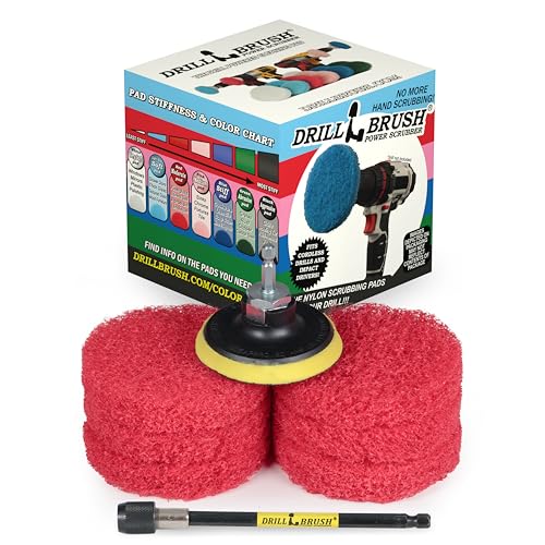Drill Scrubber - Drill Brush Power Scrubber Pads - Bathroom - Drill Pad Attachments - Cleaning Pads - Shower Door - Baseboard - Bathroom Sink - Shower Cleaner - Flooring - Hard Water Stain Remover - color: 6x Red Pads