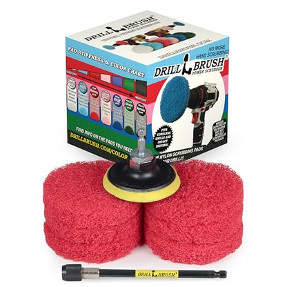 Drill Scrubber - Drill Brush Power Scrubber Pads - Bathroom - Drill Pad Attachments - Cleaning Pads - Shower Door - Baseboard - Bathroom Sink - Shower Cleaner - Flooring - Hard Water Stain Remover - color: 6x Red Pads