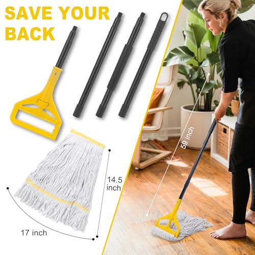 Commercial Mop with 3 Extra Large Replacement Heads,59" Long Handle Heavy Duty Industrial Mops for Floor Cleaning,Looped-End String Wet Cotton Mop for Home,Kitchen,Office,Garage,Concrete/Tile Floor - size: Large