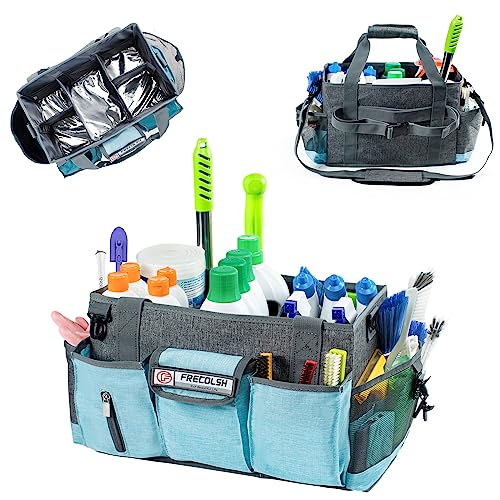 Large Cleaning Caddy for Cleaning Suppliers Organizer,15" Storage Organizer for House Clean Essential, Wearable Cleaing Bag, Storage Caddy for Housekeeping - color: Grey-Blue, size: Large