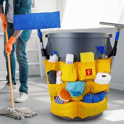Trash Can Caddy Bag | Brute Compatible | Fits 32-55 Gallon Can | 12 Pockets | Heavy Duty Vinyl Construction Organizer for Cleaning & Janitorial Duties. (Pack of 3) - size: 3 Count (Pack of 1)