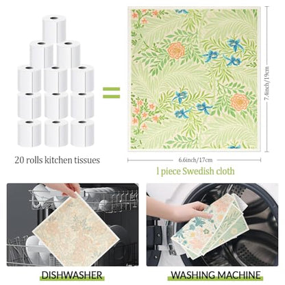 6 - Pack Swedish Kitchen Dish Cloths - Reusable Paper Towels for Counters & Dishes - Eco Friendly Cellulose Sponge Cloth (Flower Pattern) - color: D-flower Pattern