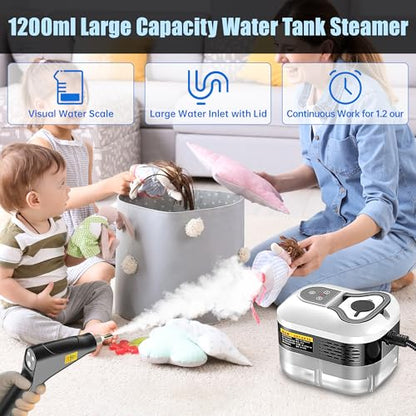 Powerful 2500W Handheld Steam Cleaner,15s Fast Heat-Up & High-Pressure Steam, 6-Level Adjustable Settings for Deep Cleaning on Floors, Kitchen, Bathroom, Car, Grout (White)