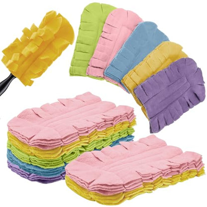 Zubebe 12 Pcs Duster Refill Reusable Fleece Duster Refills Feather Flat Dusters Multi Surface Washable Cleaning Pads Tools for Home, Blinds, Car, Pet, Furniture, Fans (Rainbow Colors) - color: Vivid Color