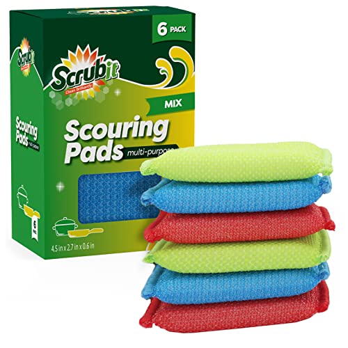 SCRUBIT Multi-Purpose Scouring Pad - Non-Scratch Cleaning Sponges for Pots, Pans, Dishes, Utensils & Non-Stick Cookware - Scrubbing Pads Use for Kitchen, Bathroom - 6 Pack Dish Sponge - (Colored) - color: Blue, Red, Green