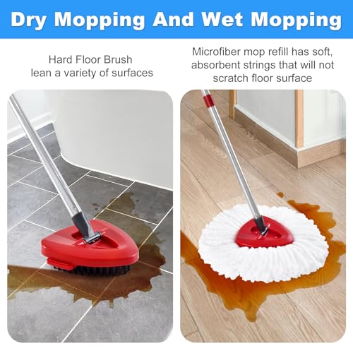 4PCS Mop Heads Replacements for OCedar, 1PCS Scrub Brush and 1PCS Spin Mop Base Compatible with Ocedar EasyWring 1 Tank System, Dry and Wet for Cleaning All Hard-surfaced Floors - color: 2white+2green