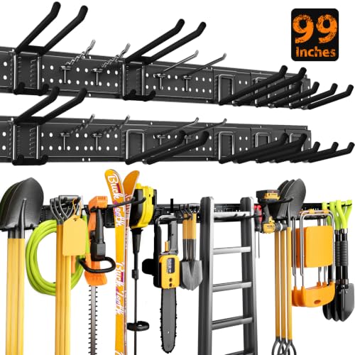 Garage Tool Organizer Wall Mount 99 inches with 18 Adjustable Heavy-Duty Hooks, Garage Organization, Garden Tool Storage Rack for Garage, Yard, and Shed, Holds Up to 750 lbs - color: Black, size: 96" | 6 Panels + 18 Hooks
