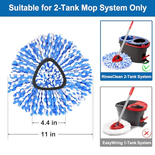 4 Pack Mop Replace Heads for 2 Tank System, Spin Mop Replacement Head, Fluffy Microfiber Mop Refill Replace Head, Machine Washable, All Hard-surfaced Floors Cleaning