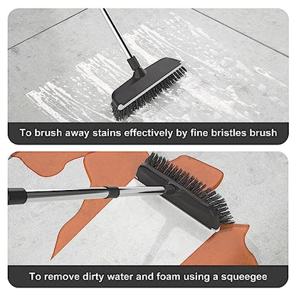Heavy Duty Floor Scrub Brush with Long Handle, Adjustable Stainless Steel Handle, Stiff Bristles & Rubber Squeegee Scraper, Concrete Floor Scrubber for Cleaning Floor Concrete Deck Hardwood Patio Tile - style: Black+Grey
