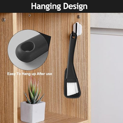 Crevice Cleaning Brush with Dustpan, Mini Dust Pans for Window Tracks, Sliding Door Rails, Scrubber Cleaning Tool for Key Board, Black - color: Black