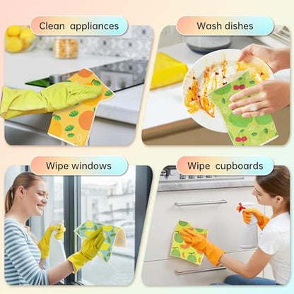 6 - Pack Swedish Kitchen Dish Cloths - Reusable Paper Towels for Counters & Dishes - Eco Friendly Cellulose Sponge Cloth (Fruits) - color: F-fruits