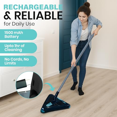 Zippi Sweeper Max - 2025 Version Lightweight Sweeper, Triangular Design Allows for Sweeping in Corners, Perfect for Short Carpet Hardwood and Tile, LED Light, 1 Hr Cleaning Time - style: Zippi Sweeper Max