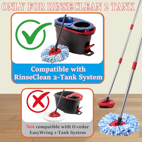 RinseClean Spin Mop Replacement Head for O Cedar RinseClean 2 Tank System, 2 Microfiber Mop Refills, 1 Base and 1 30-58in Handle, Scrubber Brush for Ocedar, Mop Refills Deep Cleaning Machine Washable