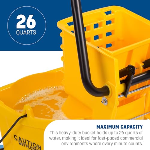 SPARTA Commercial Mop Bucket With Side Press Wringer, Floor Cleaning Essentials for Commercial and Home Use 26 Quart Capacity, 1 Count, Blue - color: Blue