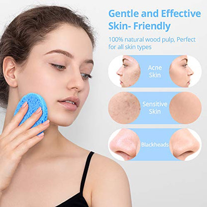 Natural Facial Cleansing Sponges- 20 Count Compressed Facial Sponges Cellulose Reusable Soft Cosmetic Esponjas para Faciales for Professional Makeup Removal, Facials Spa, Exfoliator, Skin Massage111 - color: Blue