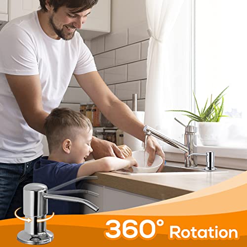Built in Soap Dispenser for Kitchen Sink Chrome Stainless Steel Pump Head, Counter Soap Dispenser Refill from Top with 17 Ounce PE Bottle - color: Chrome