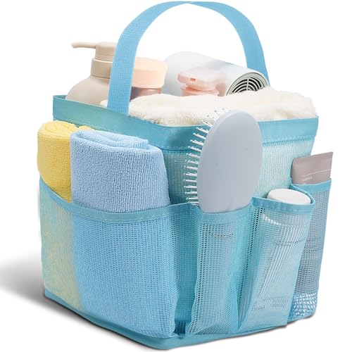 Shower Caddy Portable for College Dorm Room Essentials for Girls with 9 Pockets,Large-Capacity Shower Basket,Quick Dry Toiletry Tote Bag for Women,Outdoor Gym,Travel,Swim,Beach Camping Essentials-Blue - color: Blue