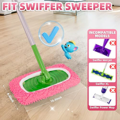 8 Pack Reusable Mop Pads Compatible with Swiffer Sweeper Mop, Wet and Dry Chenille Sweeping Cloths, Washable Pads Refill, Microfiber Pads for Multi-Surface/Hardwood Floor Cleaning (Pink) - color: Pink
