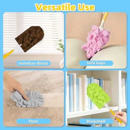 6 PCS Reusable Duster for Swiffer, Washable 360 Fleece Duster Refills for Fans, Floors, Blinds, Windows (Include 1 Handle & Laundry Bag) - color: Light Blue,pink,purple,green,gray,dark Brown