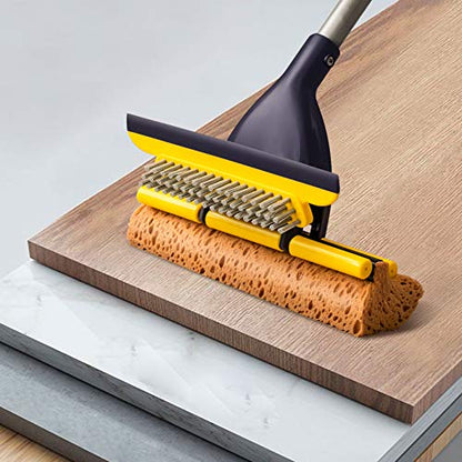 Yocada Sponge Mop Home Commercial Use Tile Floor Bathroom Garage Cleaning with Squeegee and Extendable Telescopic Long Handle 42-52 Inches Easily Dry Wringing - color: Sponge Mop