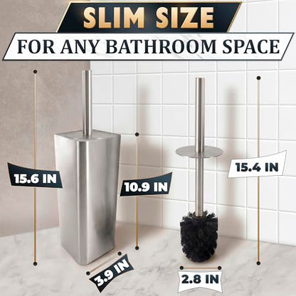Silver Toilet Brush and Holder Set - Upgrade Your Bathroom in Seconds - Stainless Steel Toilet Bowl Brush and Holder with 2 Rounded Corners, Replaceable Head, Removable Inner Bowl & Splash Guard Cover - color: Silver Squircle