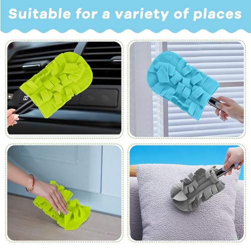 Zubebe 6 Pcs Duster Refill Reusable Fleece Duster Refills Feather Flat Dusters Multi Surface Washable Cleaning Pads Tools for Home, Blinds, Car, Pet, Furniture, Fans (Blue,Green,Grey) - color: Blue, Green, Gray