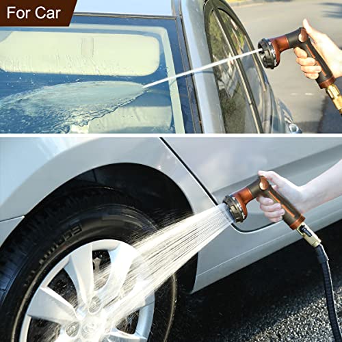 FANHAO Garden Hose Nozzle, 100% Heavy Duty Metal Water Hose Sprayer with 8 Spray Patterns, High Pressure Water Nozzle with Thumb Control, On Off Valve for Watering Plants, Washing Cars & Pets, Brown - color: Brown