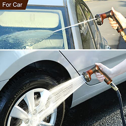 FANHAO Garden Hose Nozzle, 100% Heavy Duty Metal Water Hose Sprayer with 8 Spray Patterns, High Pressure Water Nozzle with Thumb Control, On Off Valve for Watering Plants, Washing Cars & Pets, Brown - color: Brown