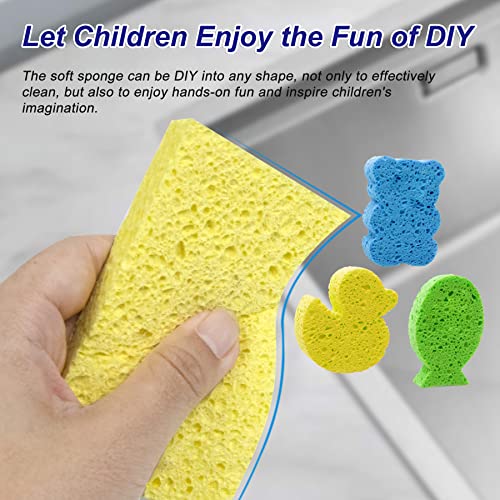CELOX 12 Pack Cellulose Compressed Sponges, Natural Wood Pulp Thicker Dishwashing Sponge, Pop Up Soft Absorbent Sponges for Kitchen, Individually Wrapped for Easy Storage, Yellow, 4.3" x 2.8" x 0.8"