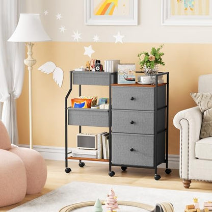 Modanais Baby Diaper Caddy Organizer Cart - 3 Tier Rolling Cart with Dividers and Drawers, Easy To Assemble, Mobile Utility Cart with Wheels for Nursery, Bedroom, Changing Table & Crib - color: Grey