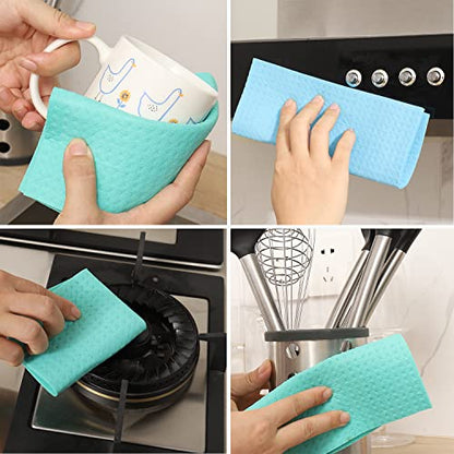 METUUTER 10 Packs Swedish Dishcloths for Kitchen, Reusable Kitchen Dishcloths Compostable Cellulose Dish Clothes for Household Use - color: Blue+red+orange+mint Green+yellow