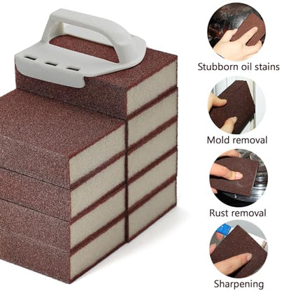 Magic Carborundum Sponge, 12pcs with 2 Handles Rust Foam Cleaning Eraser for Pots, Pans, Sink, Grill, Household Cleaning Emery Sponges for Kitchen, Bathroom - size: 12pcs