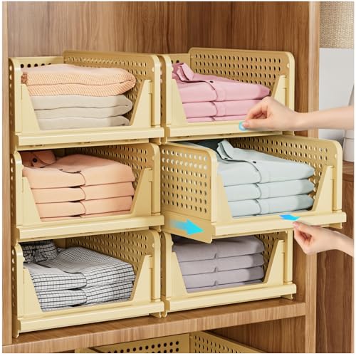 SNSLXH 5 Pack Stackable Closet Organizer Box, Multifunctional & Foldable Closet Storage Basket for Bathroom Kitchen Laundry Room Wardrobe Storage, Space-Saving Clothes Storage Drawer Organizer, Yellow - color: Yellow, size: 5 Pack