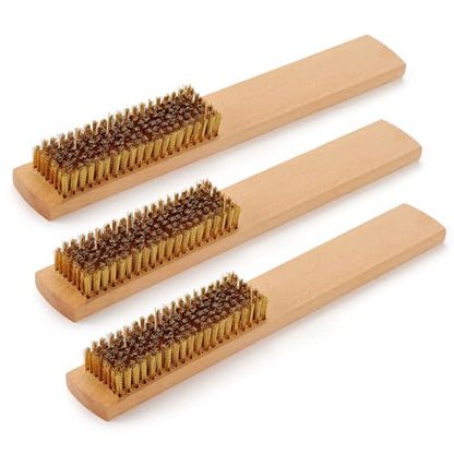 MAXMAN Brass Brush 3Pcs, Soft Brass 8 Rows 20 Bristles Wire Brush for Cleaning Metal Rust, Welds, Home and Kitchen, Wire Scratch Brushes with 10" Beechwood Handle - style: 8 rows 20 bristles 3PCS