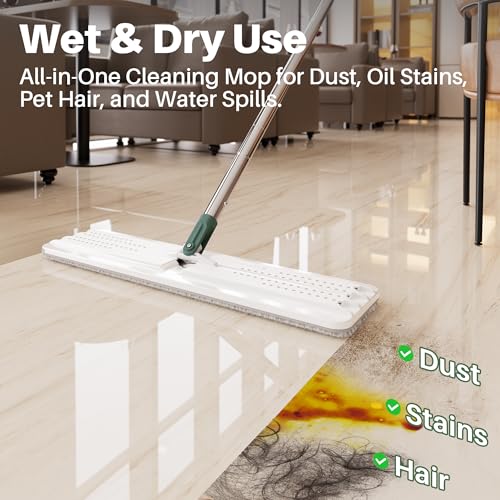 JOYMOOP Commercial Mop and Bucket Set, 17.7-inch Dust Mops for Floor Cleaning, Flat Mop Bucket with Wringer, Include 3 Reusable Microfiber Mop Pads - Forest Green - size: 17.7" Mop-head - 60" Mop+3 Mop Pads