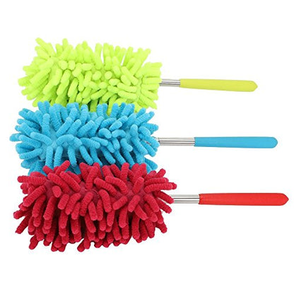 Microfiber Extendable Hand Dusters Washable Dusting Brush with Telescoping Pole for Cleaning Car, Computer, Air Conditioning, TV and Else Pack of 3