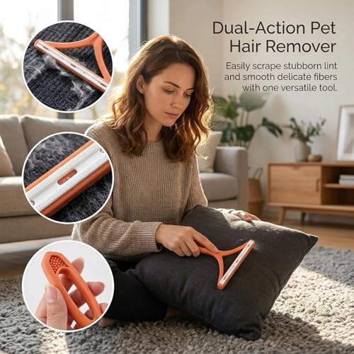 Pet Hair Remover Carpet Scraper - Lint Remover Tool with Two Way Edge for Sofa Coat Rug Bedding Furniture 1Pack(Orange) - color: Orange