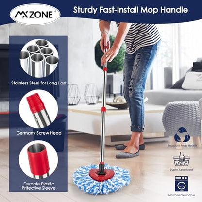 Spin Mop Head Replacement Base Handle Compatible with O Cedar Rinse Clean 2-Tank System, 4 Replace Heads, 1 Mop Handle, 1 Base and 1 Scrub Brush Combo Set - size: 7pcs 2-Tank Mop Set