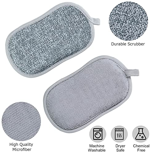 24 Pack Multi Purpose Scrub Sponges Non Scratch Microfiber Sponge Cleaning Dish Scrubber Reusable Dish Sponges for Washing Dishes Along with Heavy Duty Scouring Power (Gray) - color: Gray