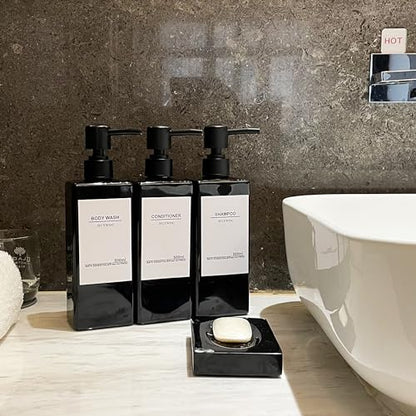 Shampoo Dispenser for Shower Wall, Shampoo and Conditioner Dispenser with 16 Waterproof Labels, No Drill Shower Soap Dispenser Bathroom, Shower Soap Dispenser Wall Mounted 3 Chamber, 17oz,Black - color: Black Bottle + Black Pump