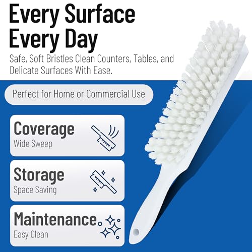 SPARTA 8 Inch Soft Counter Brush with Polyester Bristles and 5 Inch Handle, Color Coded Handheld Broom for Tables Countertops and Foodservice Surfaces, 13 Inch Overall Length, White, Pack of 6 - color: White