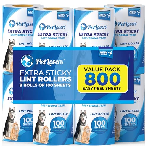 PetLovers Extra Sticky Lint Roller Mega Value Set for Pet Hair Removal, Dog and Cat Lint Remover (8 Pack Refills) - size: 8 Pack Lint Roller Refills