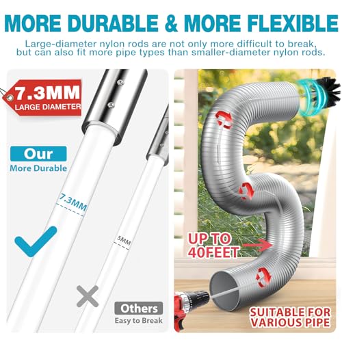 Sealegend 58-Pieces 40-Feet Dryer Vent Cleaner Kit, Dryer Cleaning Tools, Include Omnidirectional Blue Dryer Lint Vacuum Attachment, Dryer Vent Brush, Universal Vacuum & Dryer Adapters - size: 40 Feet
