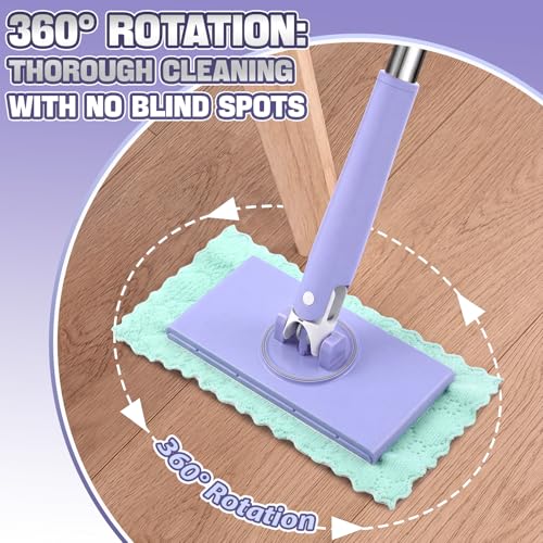 11 Pcs Lengthened Press Lock Mini Mop, Convenient Cloth Changing Mini, Retractable Gap Dust Cleaner Flat with Locking Head Sweeping Cloths, 37 Inch 360° Swivel Head (1 Mop+10 Cloth)