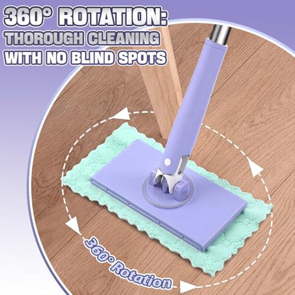 11 Pcs Lengthened Press Lock Mini Mop, Convenient Cloth Changing Mini, Retractable Gap Dust Cleaner Flat with Locking Head Sweeping Cloths, 37 Inch 360° Swivel Head (1 Mop+10 Cloth)