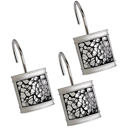 Creative Scents Crackled Glass Silver Shower Curtain Hooks Decorative | Set of 12 Shower Curtain Rings for Bathroom Shower Rod - Silver Bathroom Accessories Decor - style: Shower Curtain Hooks