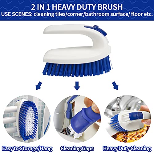 CELOX 5 Pack Kitchen Scrub Brush Set with Ergonomic Handle and 12 Pack Dual-Sided Natural Cellulose Sponge for Dishwashing