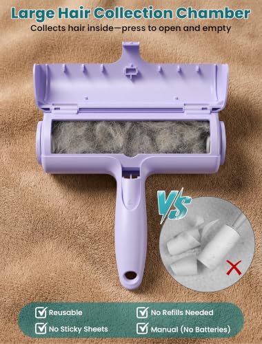 DELOMO Pet Hair Removal Tool, Pet Hair Remover - Lint Roller for Pet Hair - Cat and Dog Hair Remover for Couch, Furniture, Carpet, Car Seat, Reusable Lint Roller with Fur Bin, Pet Owner Essential - color: C: Purple（limited Color）